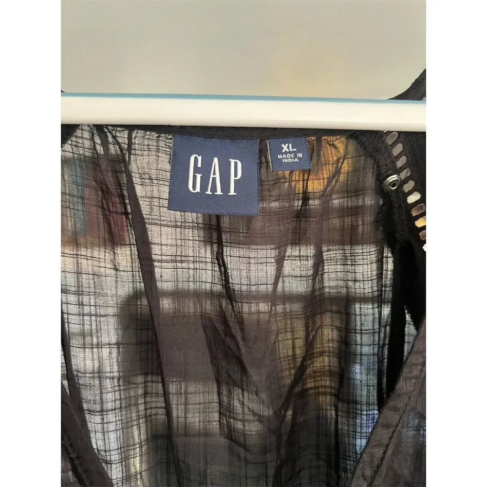 Gap Women's Black Lace-Trim Midi Dress XL Short Sleeve Casual - Picture 4 of 4